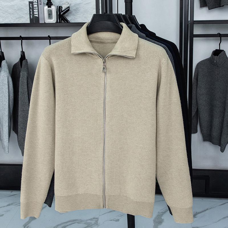 2025 Autumn/Winter Men's Thick Wool Knit Cardigan Business Casual Jacket for Middle-Aged Dads