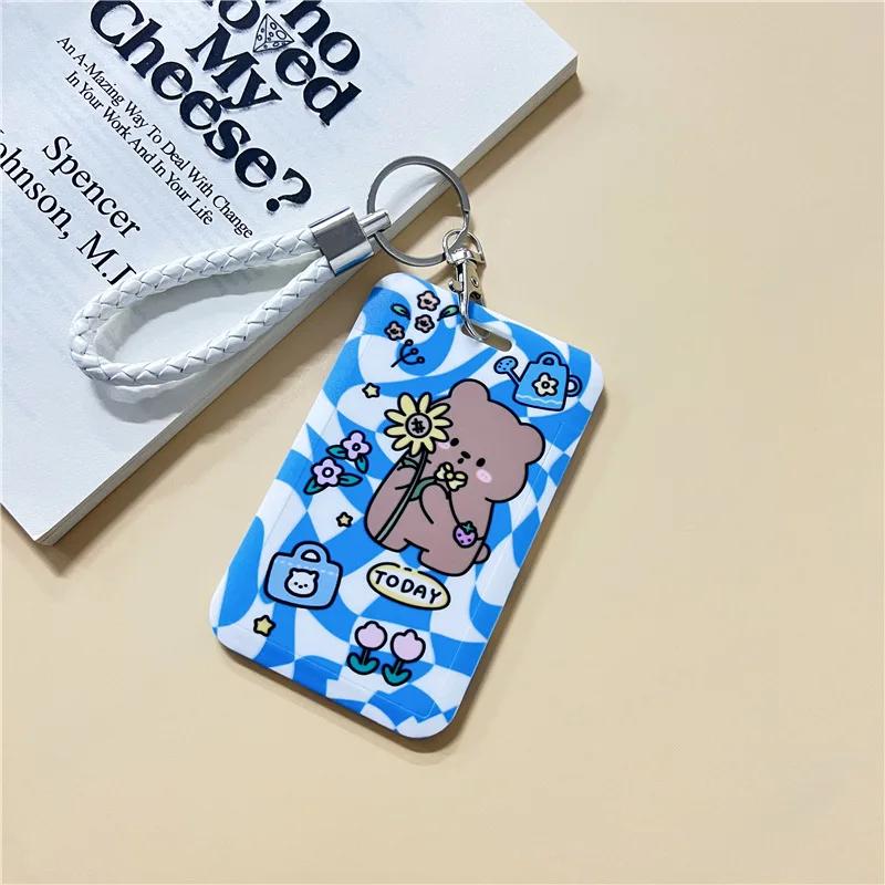 1Pc Macaron Bus ID Card Protective Cover Cases Student Meat Keyring Card Campus Access Door Credit Card Holder Bag Set Key Chain