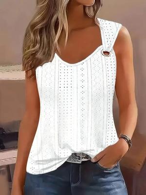 Maglietta senza maniche con scollo a V tinta unita da donna, maglietta ampia con scollo a V
