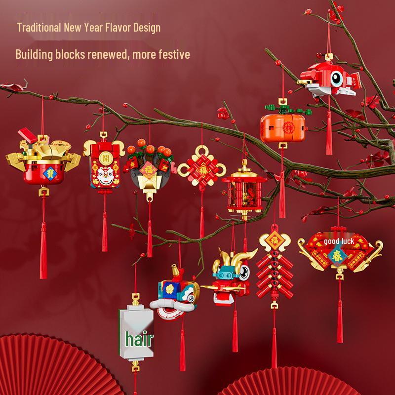 Fang Cheng Educational Building Blocks: Spring Festival Orange Tree & Treasure Pot Ornament Toy for Kids
