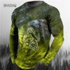 3d Animal Wolf Pattern Print Men's T-shirts Spring Autumn Long Sleeve Street Style Cotton Oversized Tops Loose Casual O-Neck Tee