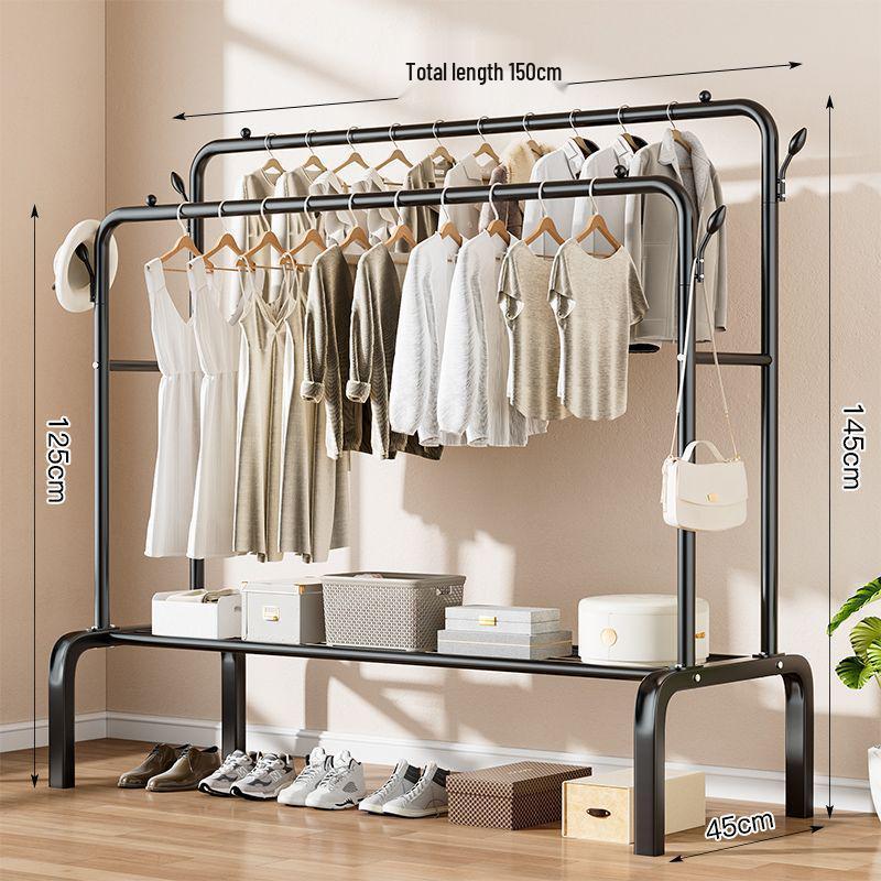 Indoor Double-Rod Floor-Standing Clothes Rack for Balcony or Bedroom