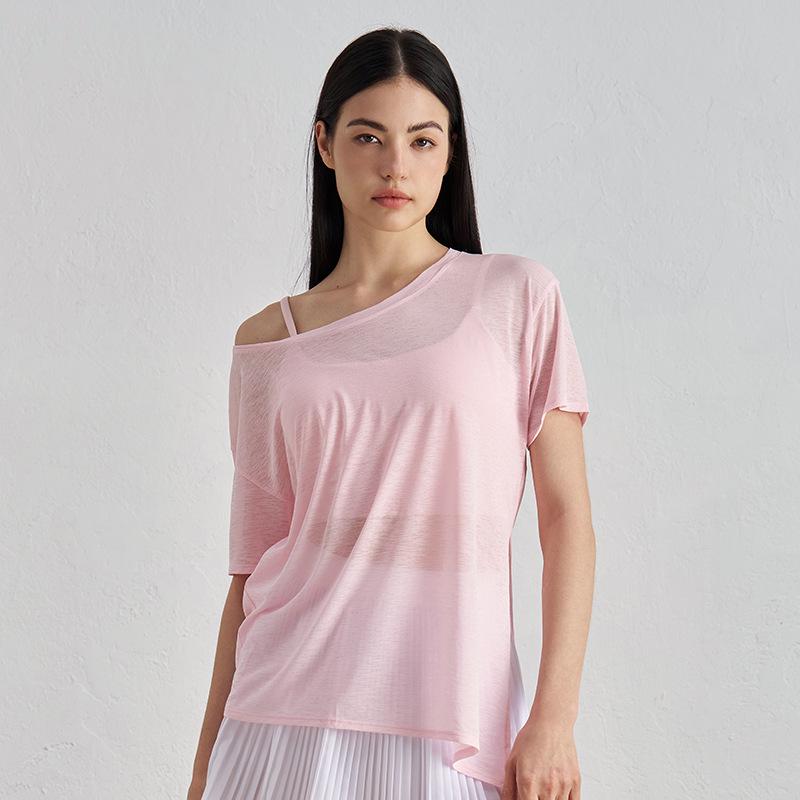 

Легкий бамбуковый топ для йоги: Ощущение обнаженности, Дышащий, Короткий рукав для фитнеса на открытом воздухе S/M