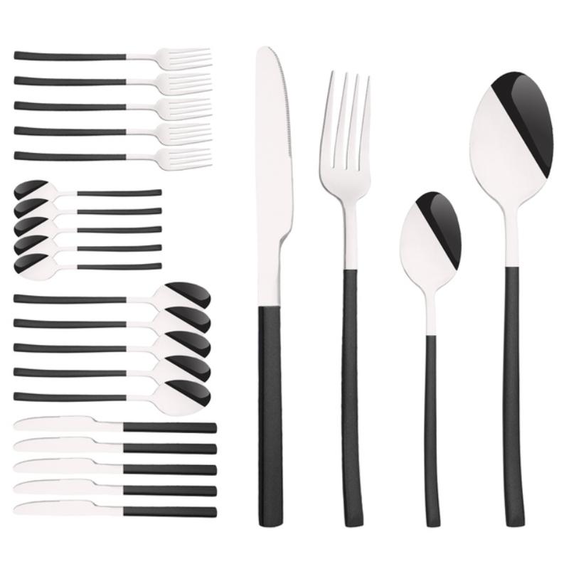 24 ks Moderní jídelní sada Nerezová sada nádobí Modrá Zlatá Nůž Vidlička Lžíce Čajová lžička Kuchyňská sada příborů