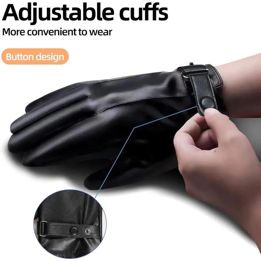 Motorcycle Gloves Winter Gloves for Men Genuine Leather Gloves Outdoor Cycling Real Sheepskin Keep Warm Adjustable Gloves