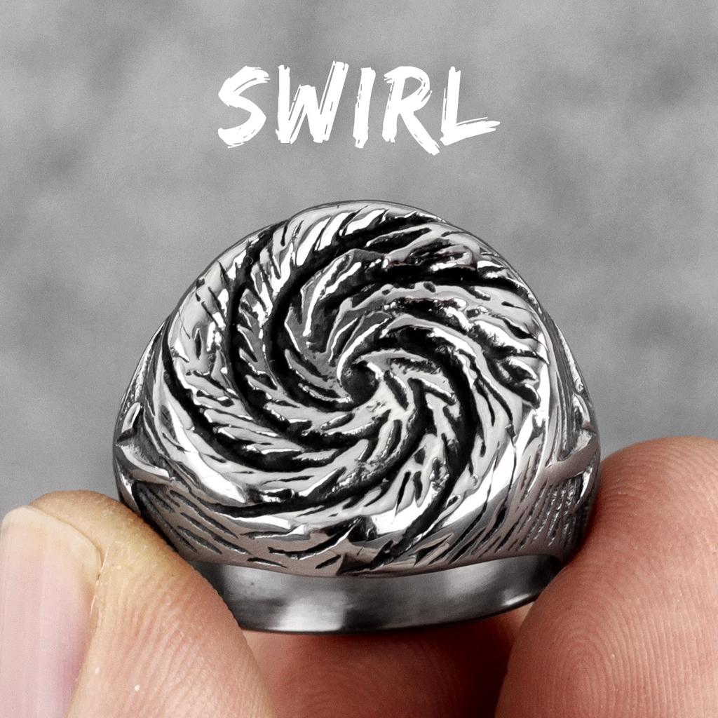 Black Hole Swirl Flower Stainless Steel Mens Rings Punk Unique Amulet for Male Boyfriend Biker Jewelry Creativity Gift
