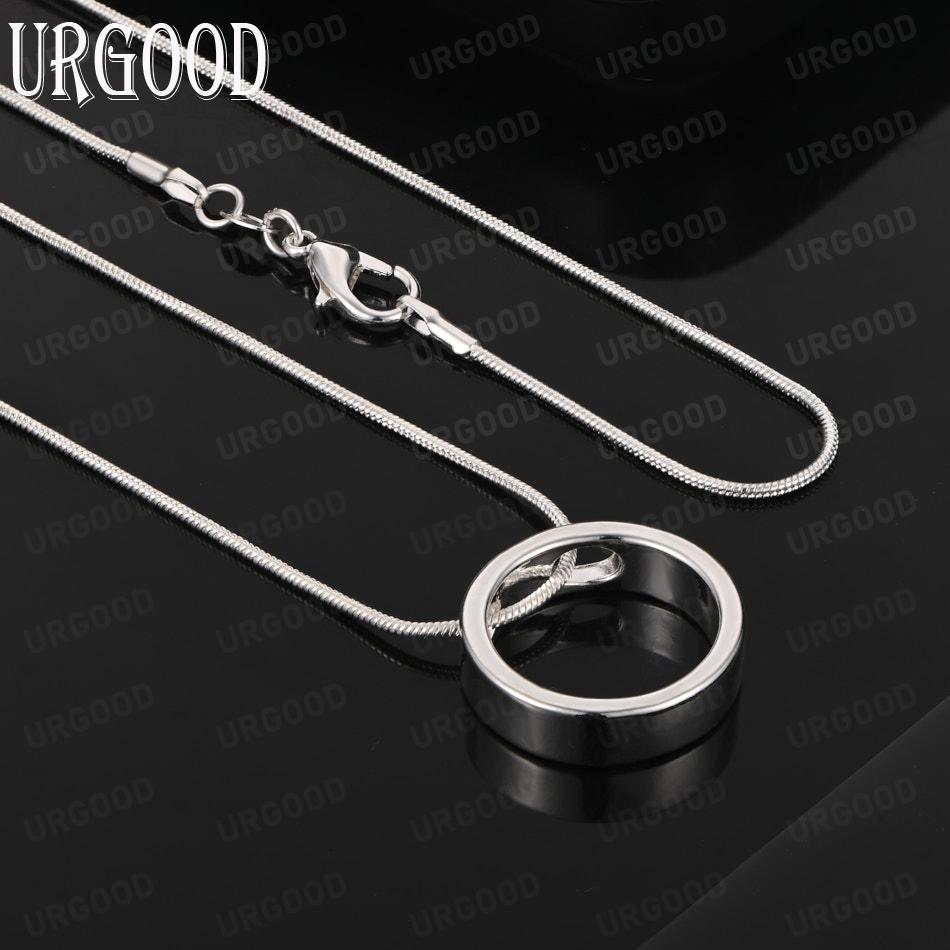 925 Sterling Silver Classic Solid Plain Circle Pendant Necklace - Stylish Evening Jewelry