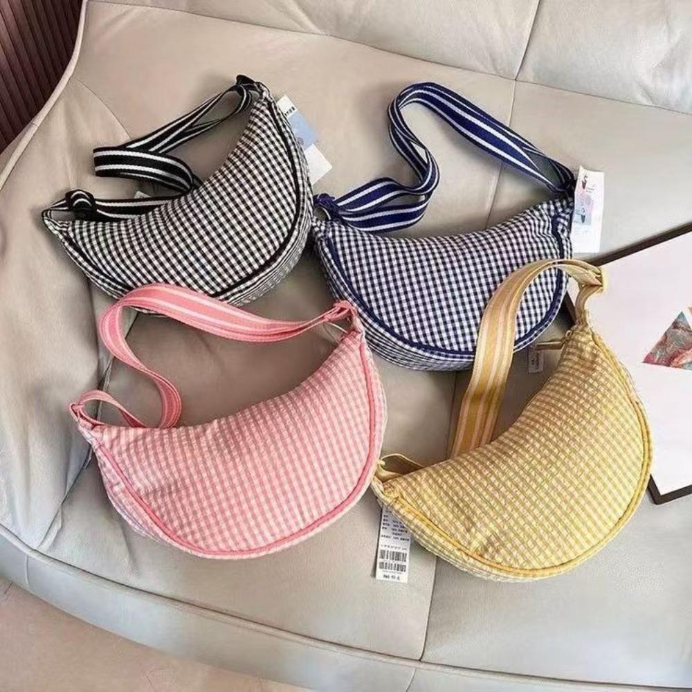 Versatile Nylon Crossbody Bag Adjustable Strap Dumpling Bag Fashion Plaid Shoulder Bag Gift