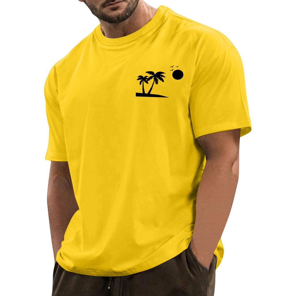 Men's Fashionable Casual Hawaiian Print Round Neck Short-Sleeved T-Shirt Top