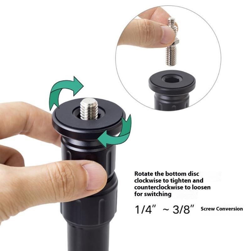 Telescoping Aluminum Center Column With 3 Adjustable Sections For Camera Mounts 1/4" 3/8" Compatibility