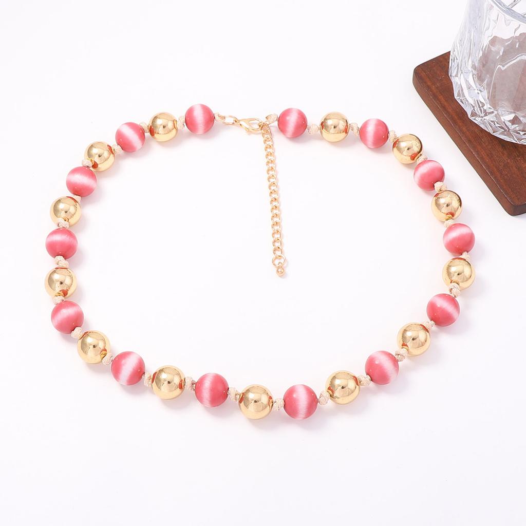 Retro Trend French Atmosphere, Smudged Round Beads, Color Matching, Beaded Necklace, Fashionable and Simple Daily Travel Women