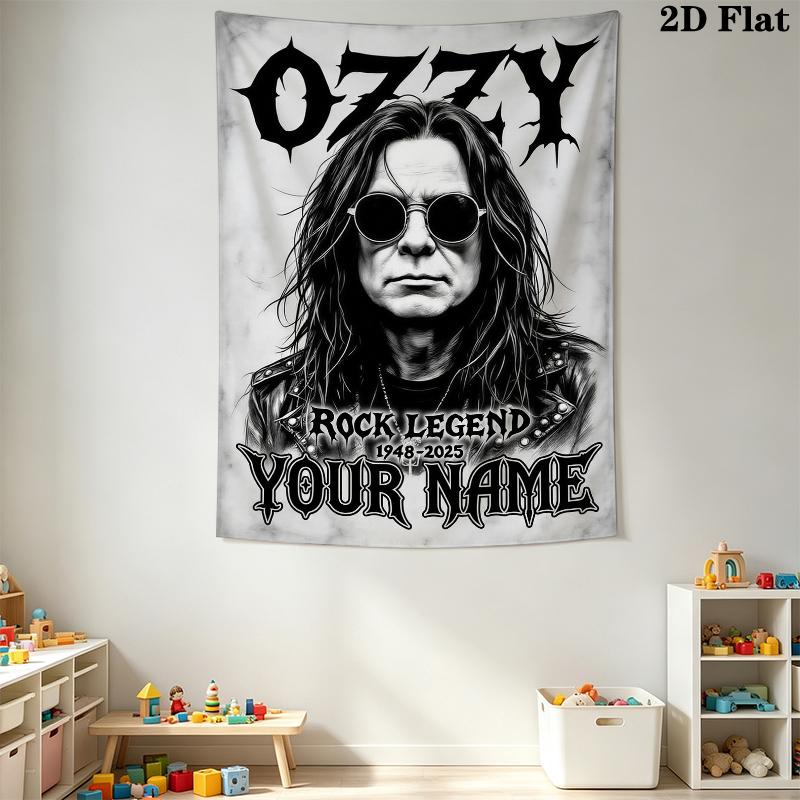 Custom Name Ozzy Osbourne Wall Tapestry Aesthetic Wall Hanging Printed Fabric Blanket Decorative Tapestries for Bedroom Living Room Home Decor