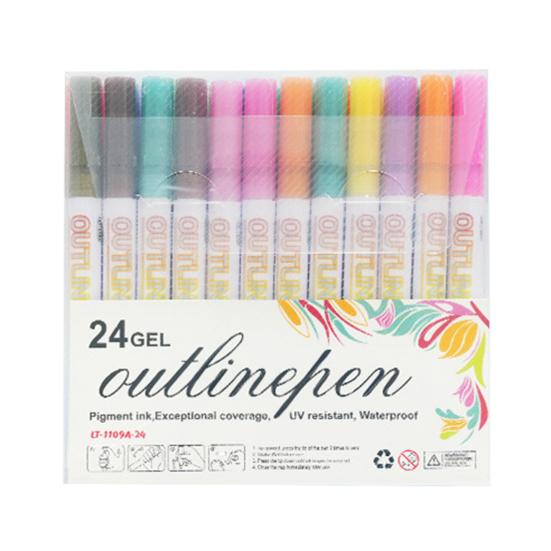 Dual-Tip Metallic Outline Pens Fluorescent Marker with Colorful Borders Smooth Tip Highlighters for Cards Crafts & Notes