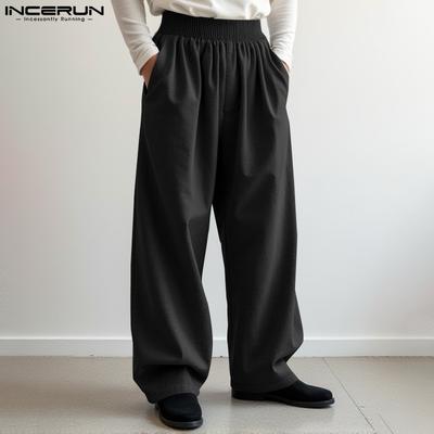 Pantalon Long Décontracté Ample à Volants Taille Haute Élastique pour Homme avec Poches