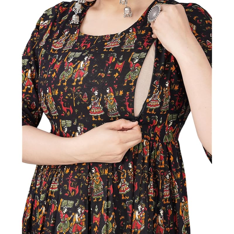 Jikonet Women's Maternity Kurti for Feeding Zippers (246) (X-Large, Black)
