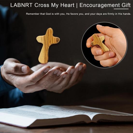 Wooden Cross Decoration Cross My Heart Emotional Support Pocket Hug Handheld Cross Men Women Faith Prayer Encouragement Gift