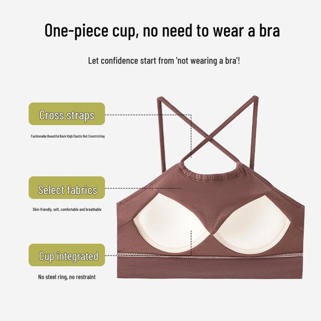 Small Women's Camisole with Built-in Bra Pads, Cross-Strap Halter Neck, Strapless Summer Innerwear.