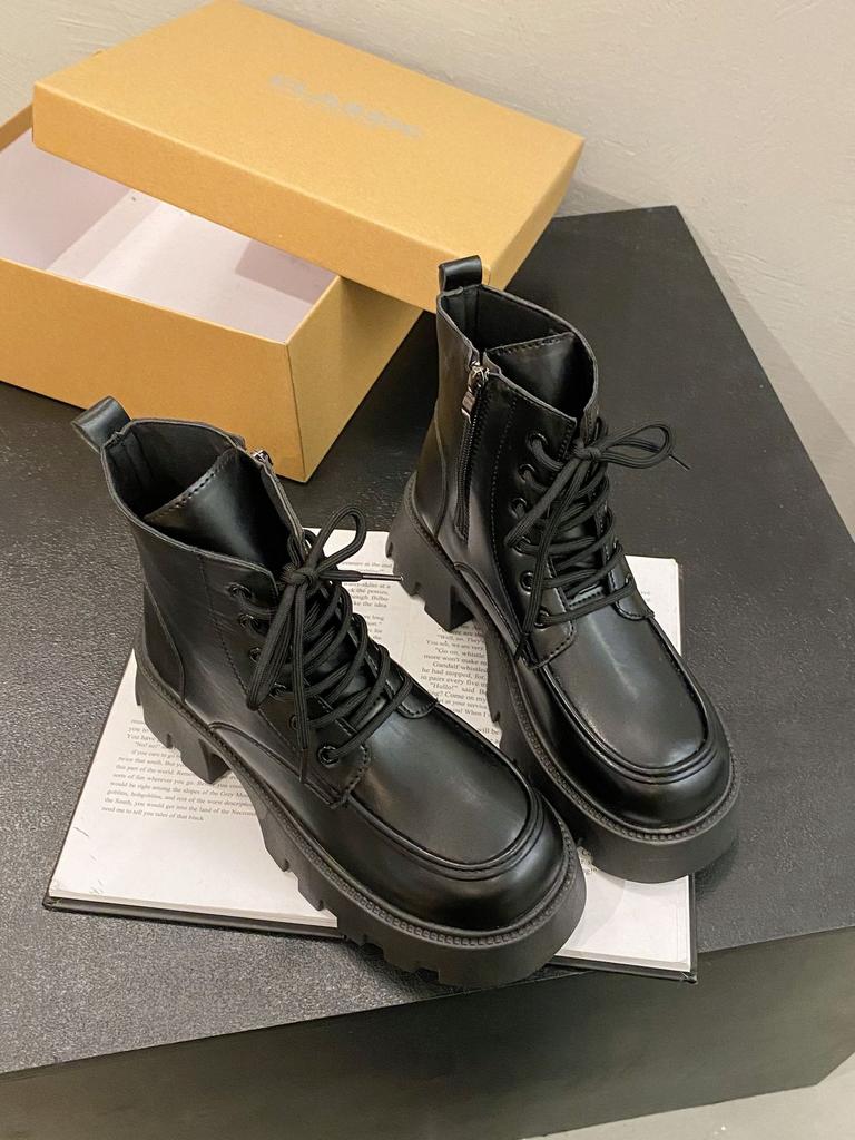 British Martin boots women's 2025 new autumn and winter short single boots short boots retro thick-soled thick-heeled glossy boots