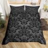 Adults Black Vintage Damask Floral Bedding Set King Size Gothic Bohemia Boho Flower Duvet Cover Gothic Skull Bedspread Cover
