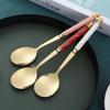 2Pcs Imitation Ceramic Handle Spoon Stainless Steel Soup Dessert Spoon (BPA Free, No FDA Certificate)