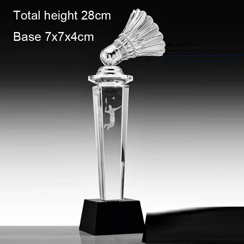 Customized Crystal Trophy for Sports Competition, Creative Metal Gold, Silver, Copper Badminton, High-end Award, Home Decor, 1Pc