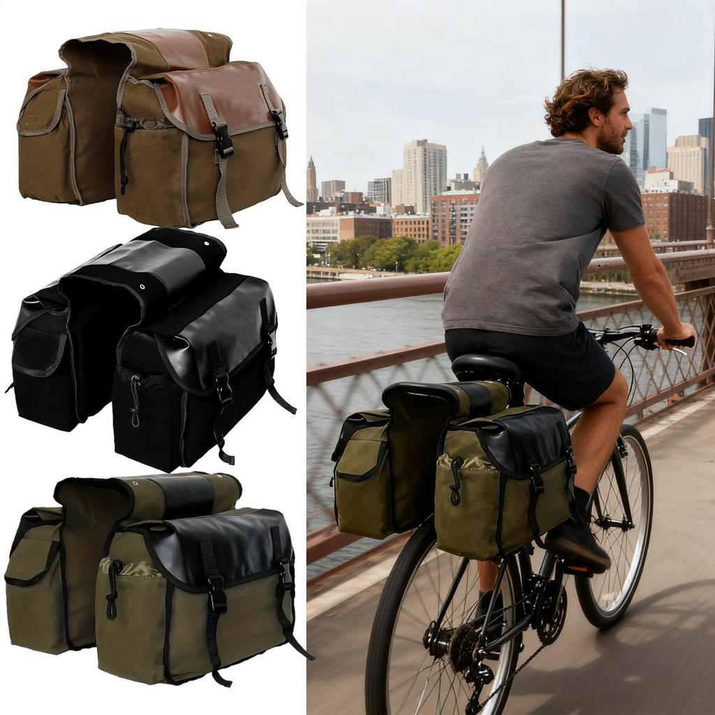 Motorcycle Saddle Bags Waterproof Canvas Saddlebag Bike Tool Bag For Motorbike Bicycle Scooter Biking Touring Commuting Travel