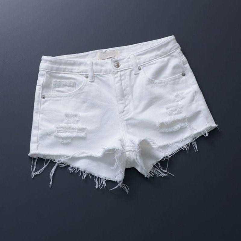 Summer Women's New Arrival Trendy K-style Tassel Mid-Waist Denim Shorts Slim Looking White Hole Hot Pants Thin 2025