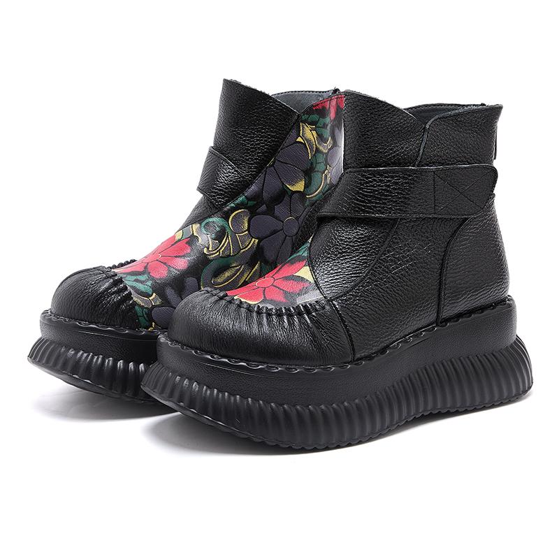 Fashion GKTINOO Handmade Ankle Boots Platform Women Genuine Cow Leather Short Boots Round Toe Height Increasing Thick Sole Ladies Shoes