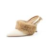 Autumn Winter Fur Lined Stiletto High Heel Mule Sandals for Women Pointed Toe Dress Sandals Cozy Back Strap Sandalias De Mujer