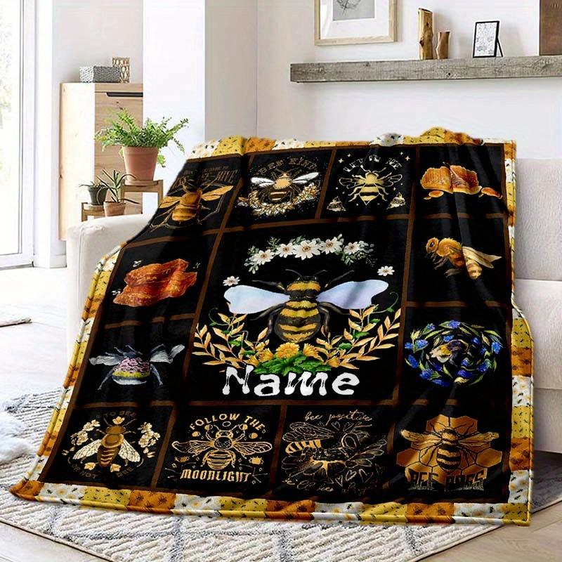 Bee Customize Your Name Blanket Warm Comfortable Soft Blanket For Chair Office Sofa Bed Sofa Office Camping Suitable For Gifting Relatives And Friends