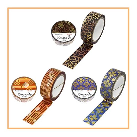 Kamiiso Sansho Made in Japan Washi Masking Tape, kimono-bi 3-Roll Set (Choyo, Shippo-jima, Shippo), 
