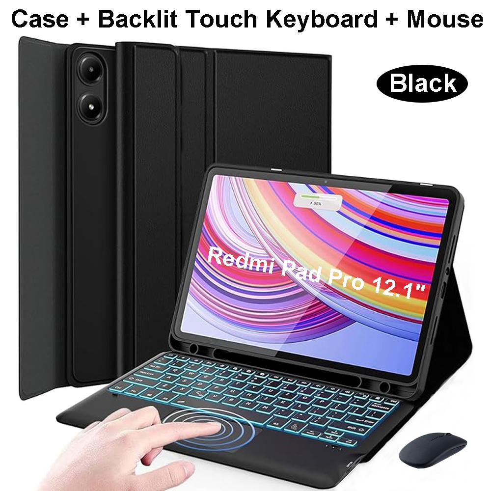Case for Redmi Pad Pro 12.1 Inch, Bluetooth Keyboard Cover for POCO Pad 12.1 Inch