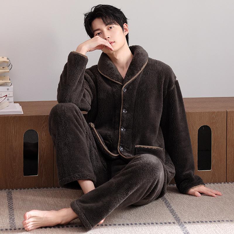 Couple pajamas winter warm coral fleece men's long-sleeved trousers high-end women's flannel loungewear set