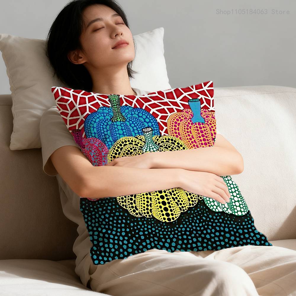 Art Y-Yayoi Pumpkin Polka Pillow Case For Sofa Decor Car Office Room Printing Cushion Cover Decorations and Protector