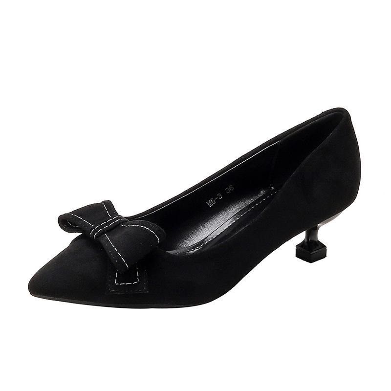 2025 Spring/Autumn Black Bow Low Heel Stiletto: French Pointed Toe Women s High Heels. 33