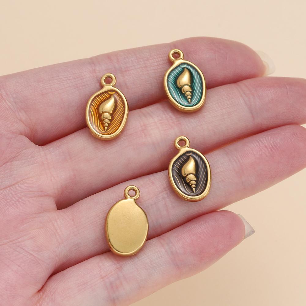 2 Pièces/Lot Pendentifs Ovale en Acier Inoxydable avec Coquillage pour Colliers Bracelets Accessoires de Fabrication de Bijoux