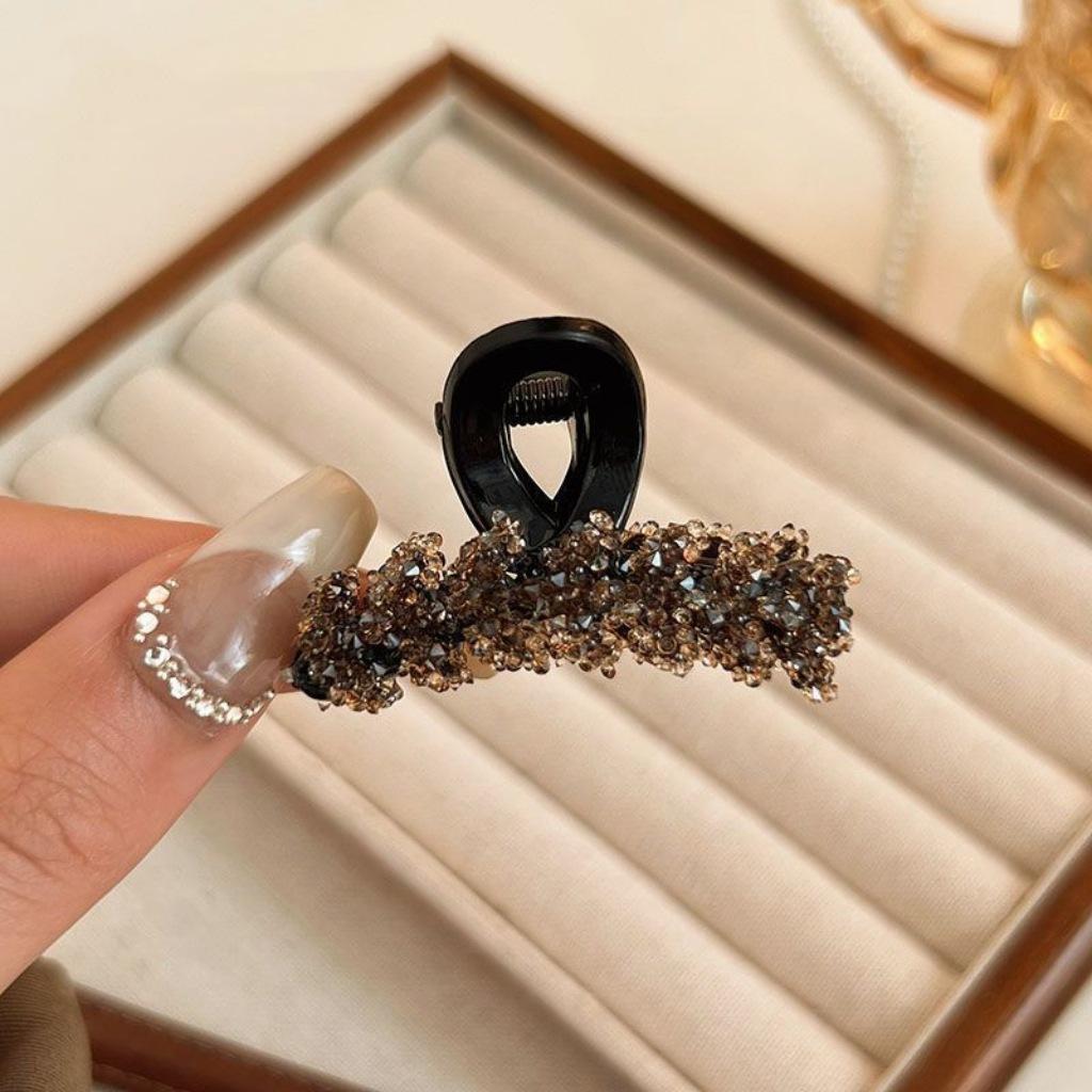 Rhinestones Leaf Shaped Hair Claw Small Size Crystal Wheat Shark Jaw Clamp For Strong Hold Bun Women Girls Daily Use Headwear