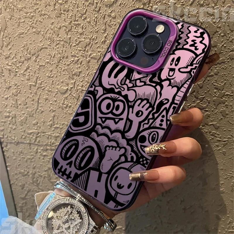 Black Graffiti Design TPU Basic Phone Case For iPhone 15 14 Pro Max 13 12 11 XS X XR 7 8 Plus 16 Shockproof Hard Cover
