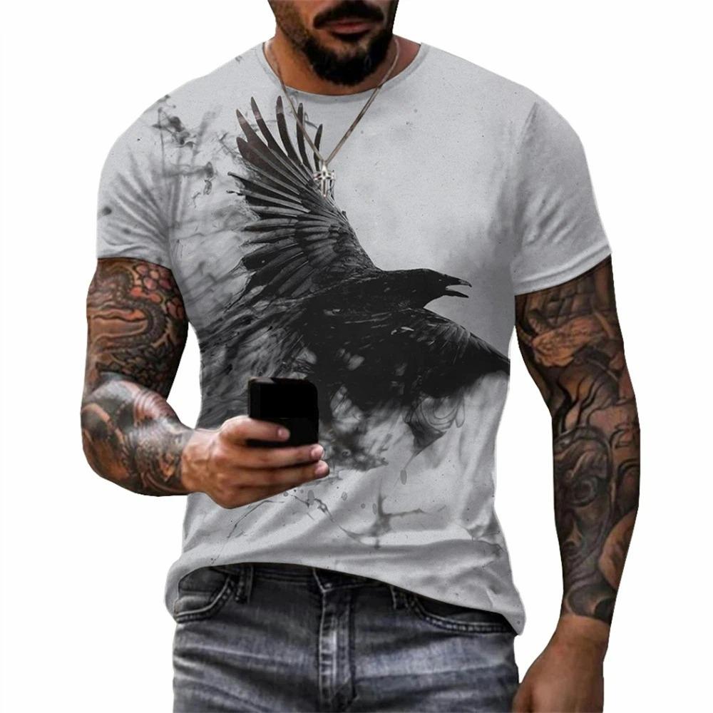 Crow Gothic Print Men's Clothing Fashion Men Crow Graphic T Shirts O-Neck Pullover T-shirts for Women Short Sleeve Tees Top