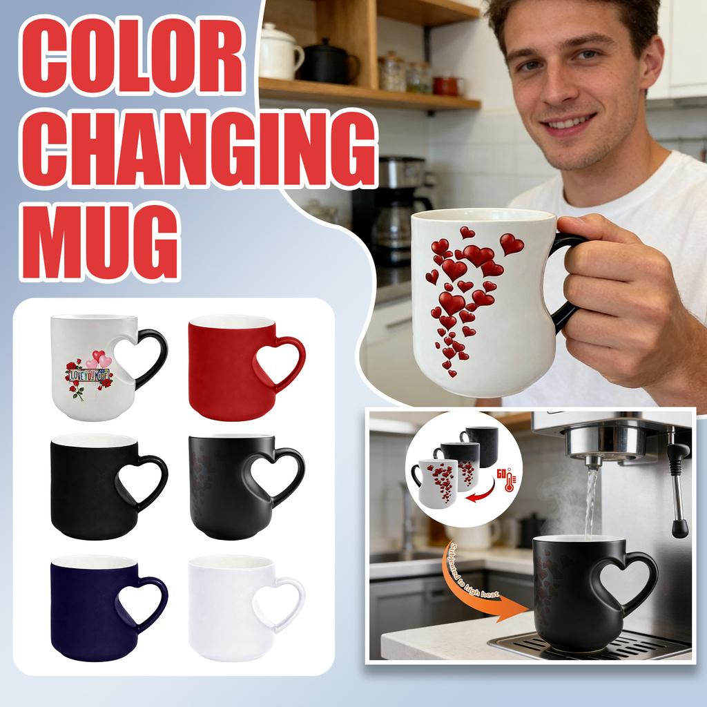 Fun Heart-shaped Color-changing Ceramic Mug Ceramic Discoloration Coffee Tea Milk Mugs Novelty Gifts Dad Mothers Day Gift