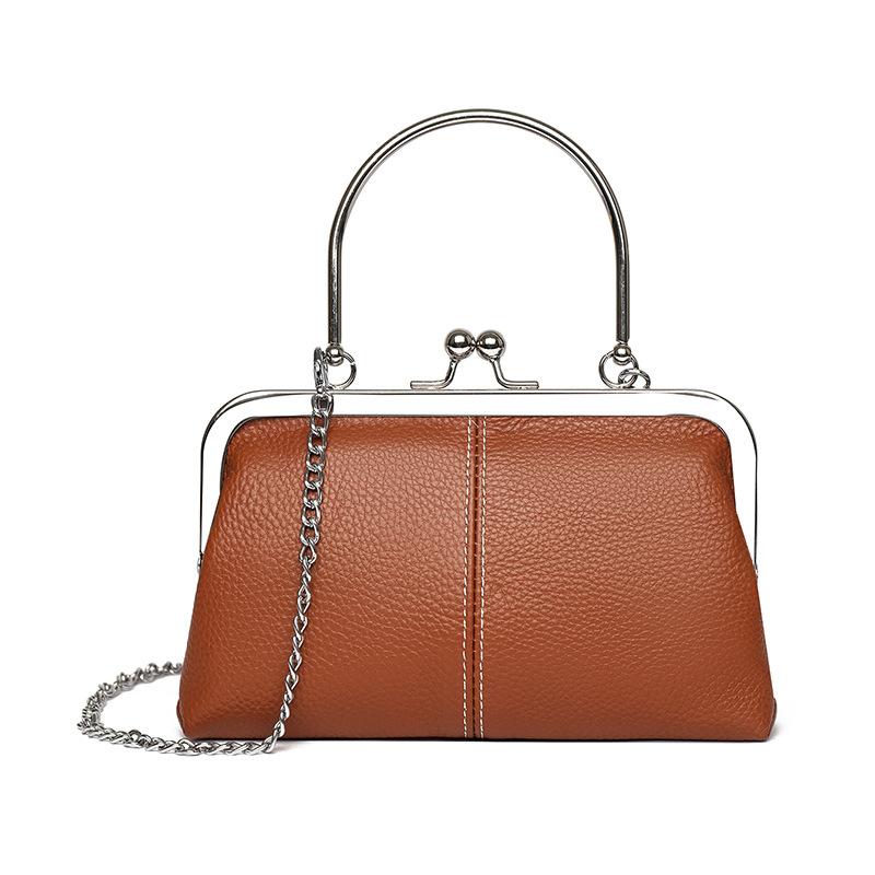 

Genuine Leather Women s Bag Fashion Chain Small Bag Single-shoulder Crossbody Bag коричневий