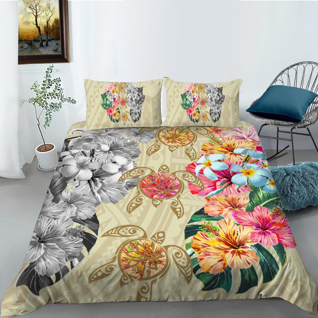 Exotic Sea Turtle Duvet Cover Set Bohemian Floral Ocean Animal Bedding Set Microfiber Tortoise Comforter Cover Single Queen Size