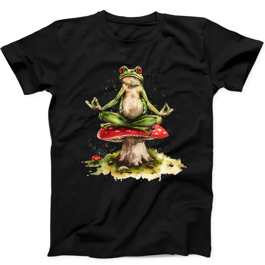 Yoga Frog Watercolor Mushroom Best Seller Funny Gift Tee Black T Shirt 305