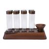 Coffee Bean Storage Tubes with Walnut Wooden Stand Airtight 8pcs Tubes Glass Dosing Coffee Bean Cellar for Home Shop Bar