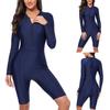 Solid Color Long Sleeve Zipper One Piece Modest Coverage Swimsuit