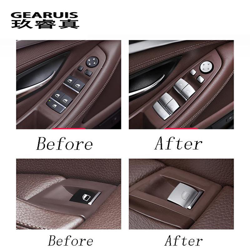 Auto Styling Tür Armlehne Panel Abdeckungen Aufkleber für BMW 5 6 serie F10 F18 F07 5gt Fenster Glas Hebe Tasten auto
