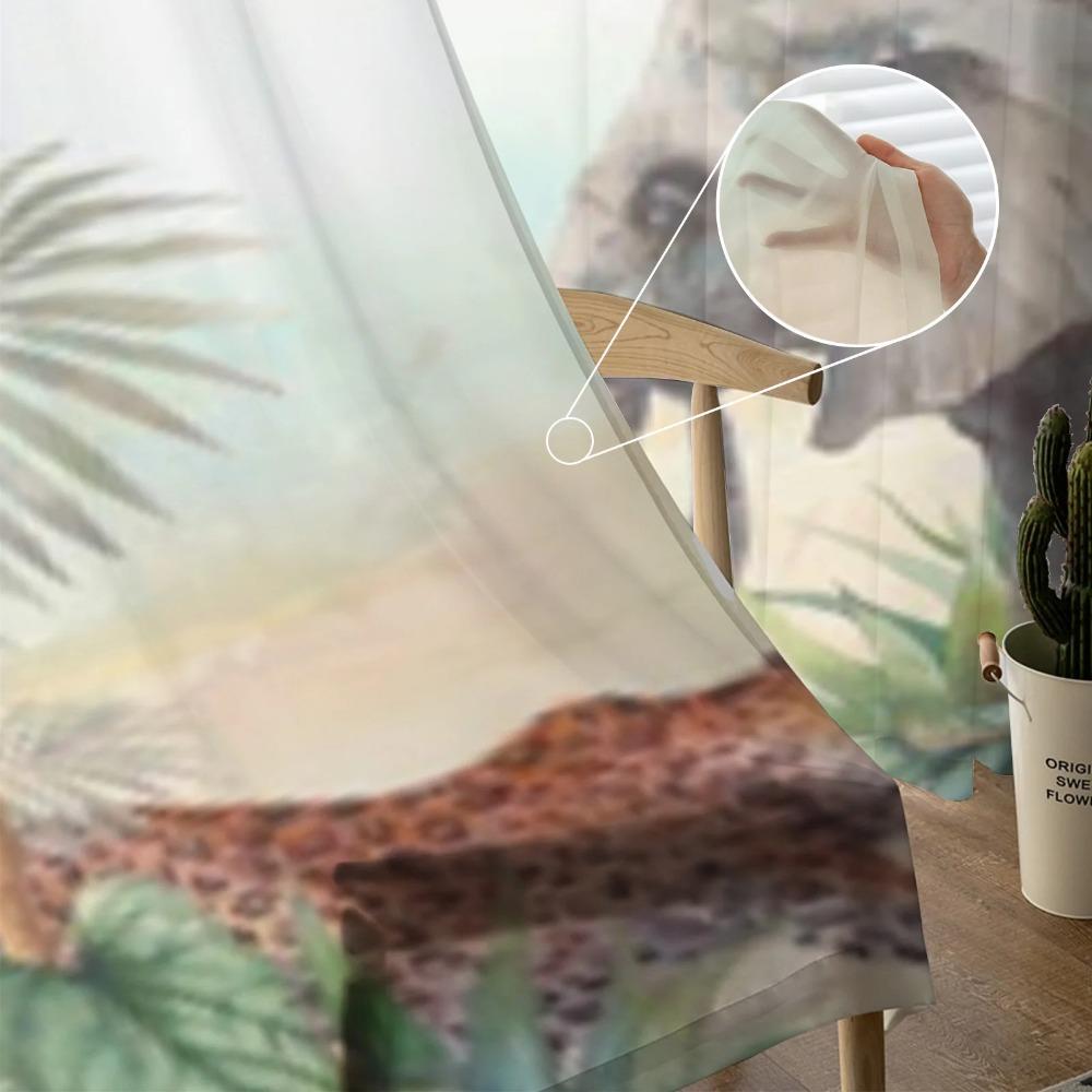 Tropical Safari Animal Elephant Sheer Window Curtains For Living Room Bedroom Voile Tulle Curtains Fabric Drapes For Kitchen