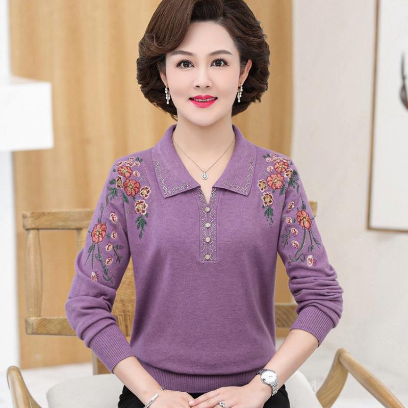 Light Mother Knitted Sweater Spring New Middle-aged Women's Sweater Middle-aged and Elderly Spring and Autumn Bottoming Multi-colored Top