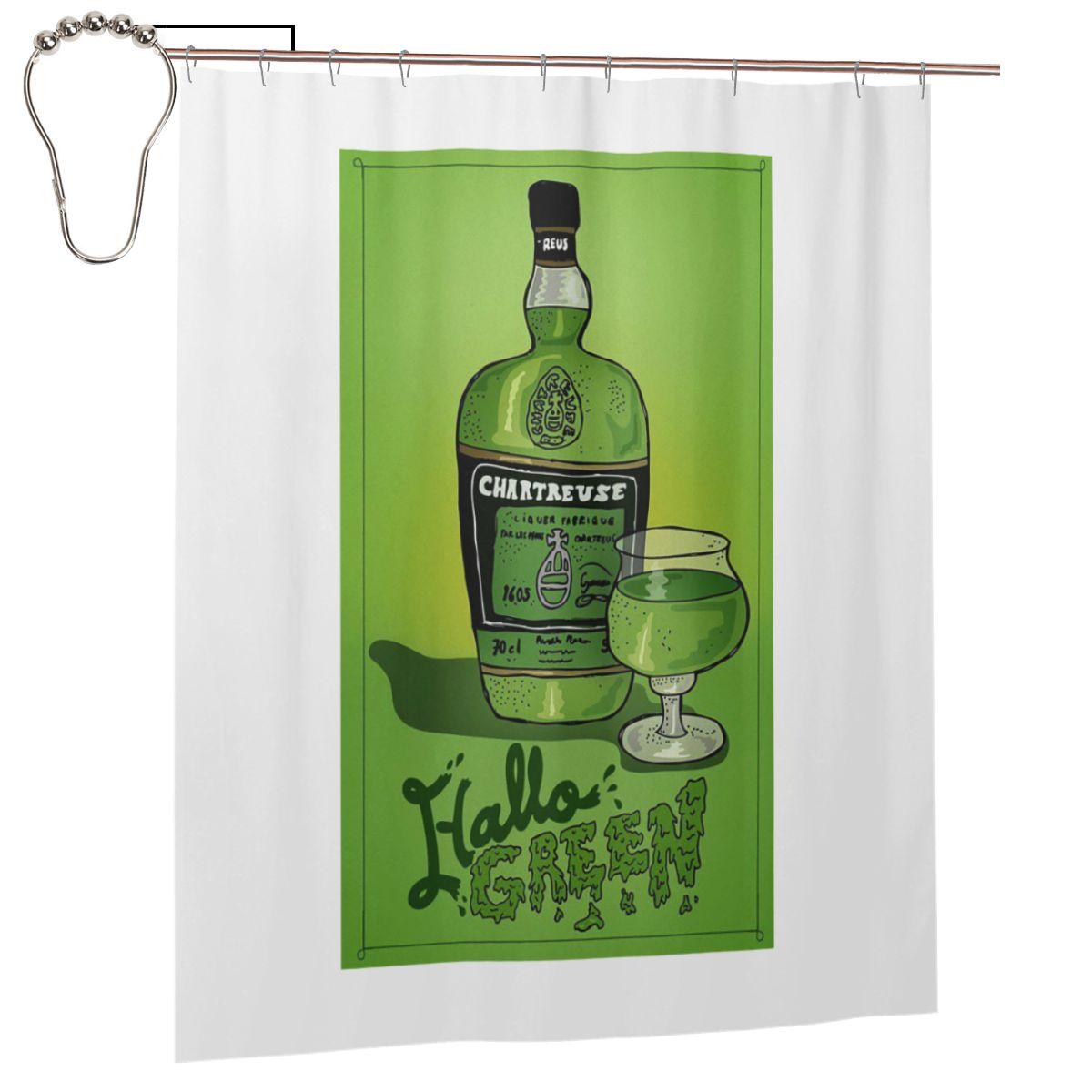 

Green Chartreuse Bottle Oil Painting Drink 1 Shower Curtain Bathroom Polyester Waterproof Bath Curtains With Hooks W60H190(CM)-1 Pcs