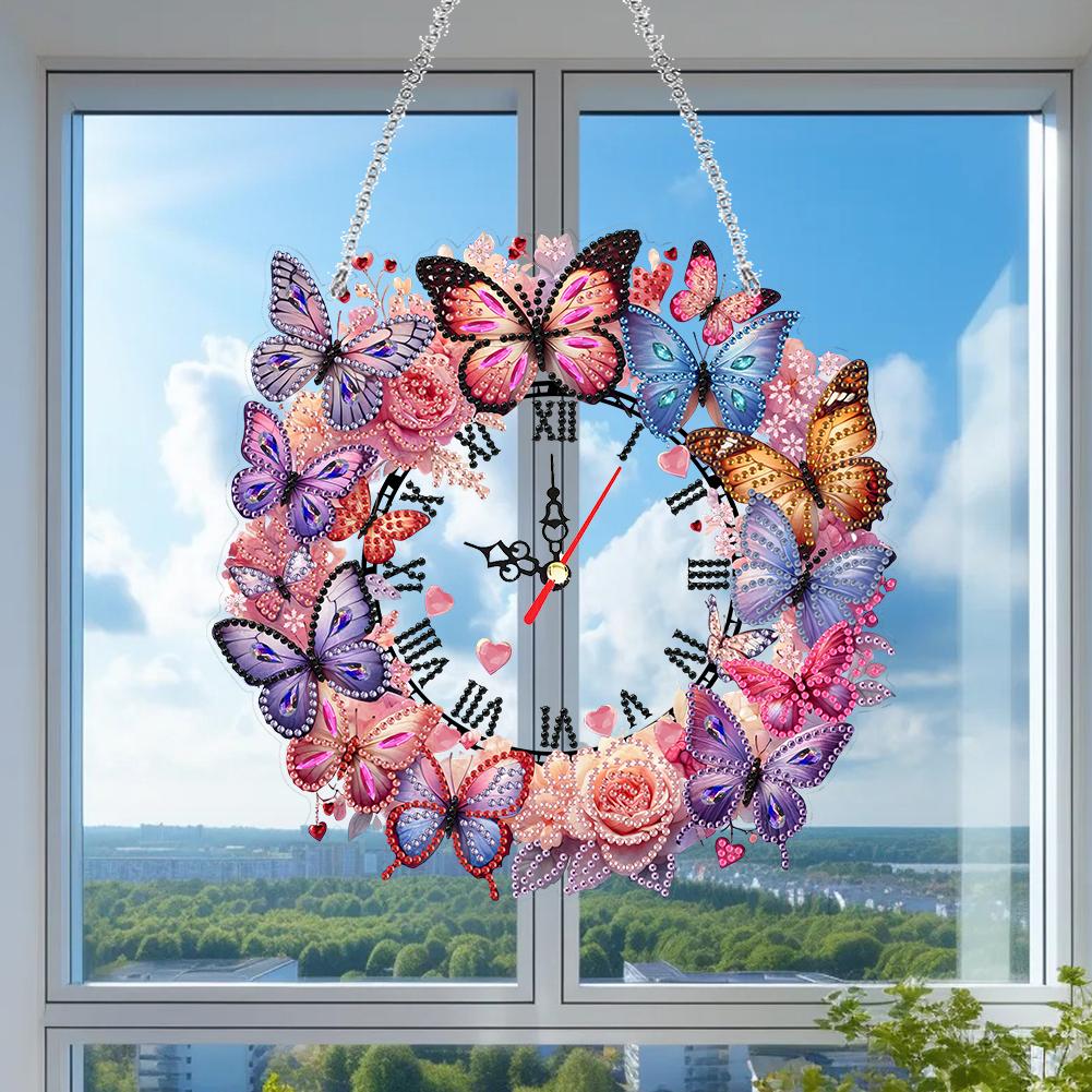 2D Flat DIY Diamond Painting Clock Pendant 5D Hanging Clock Art Craft Diamond Art Clock Pendant Kit Creative Craft Project